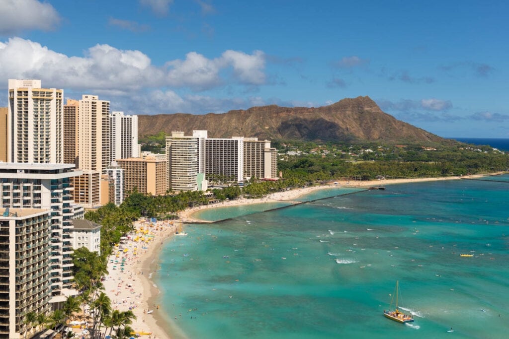 Waikiki Beach on Oahu is one of the top beach vacation spots in the USA