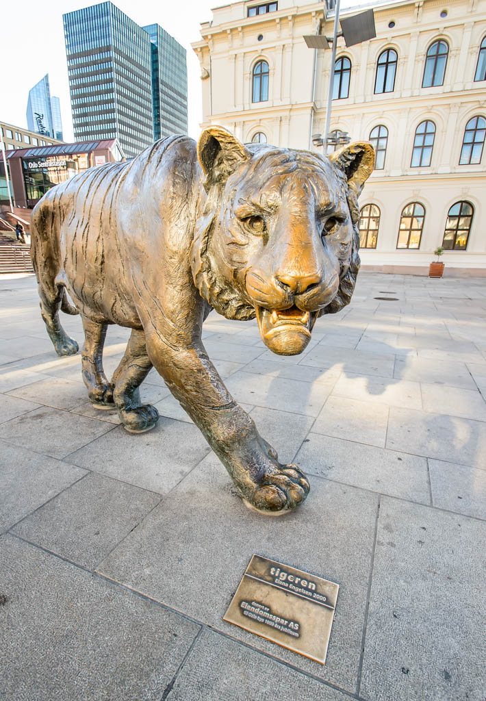 The Tiger bronze sculpture at the Oslo Central Station in Norway.