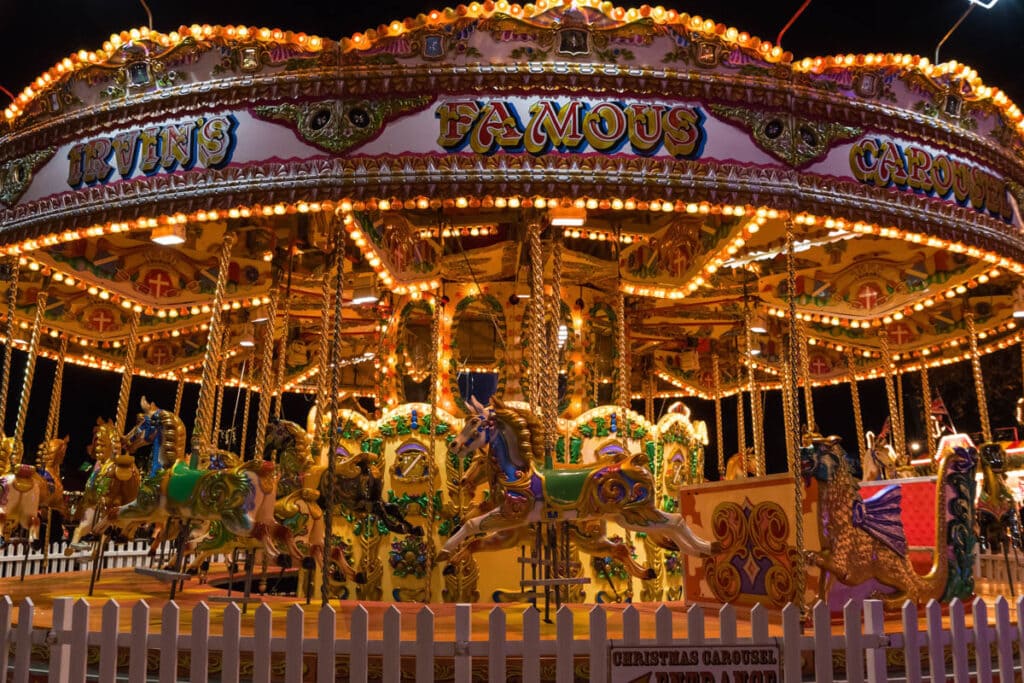 A. carousel at Winter Wonderland in Hyde Park in London, England