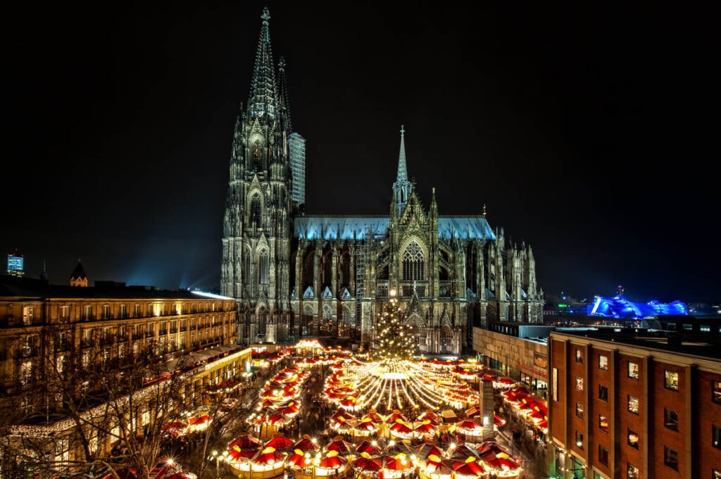 The Christmas Market in front of the cathedral in Cologne, Germany