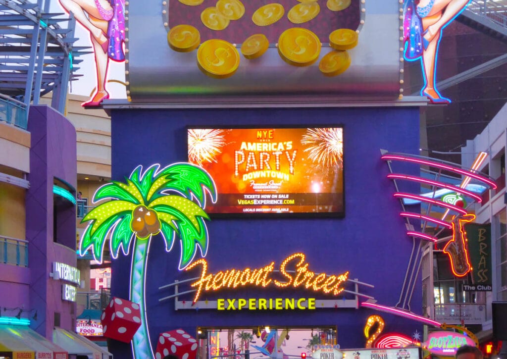 A Fremont Street Experience sign in downtown Las Vegas, Nevada