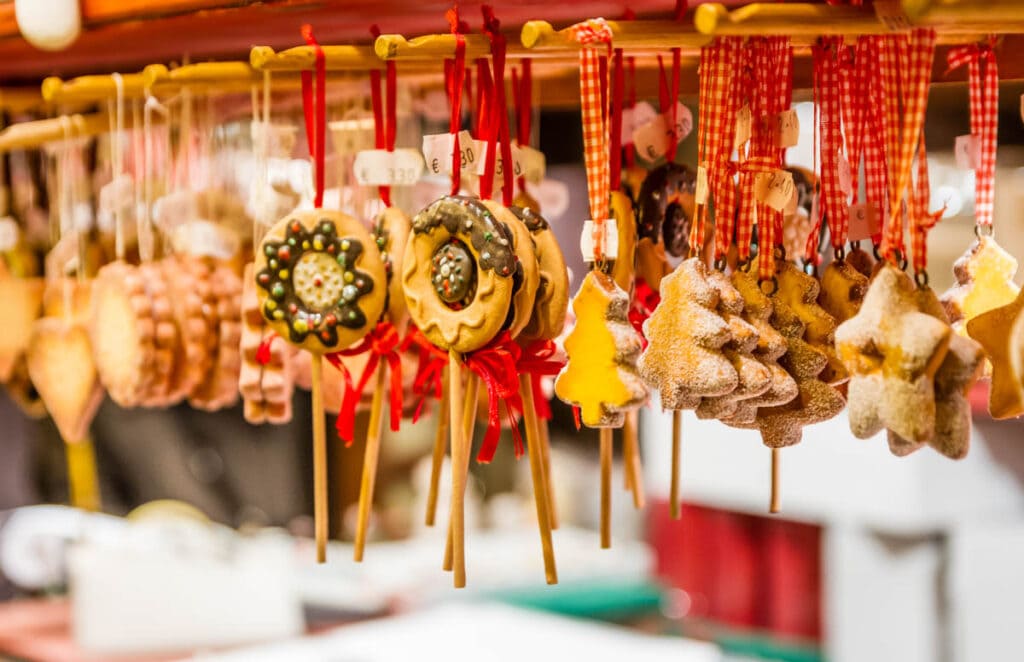 Gingerbread ornaments at a Christmas market in Europe