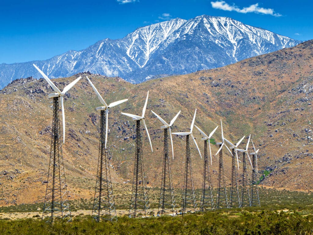 Mountains and wind turbines at Palm Springs, California