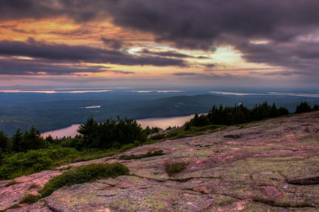 Sunset at Cadillac Mountain in Acadia National Park, one of the best US national parks to visit in June