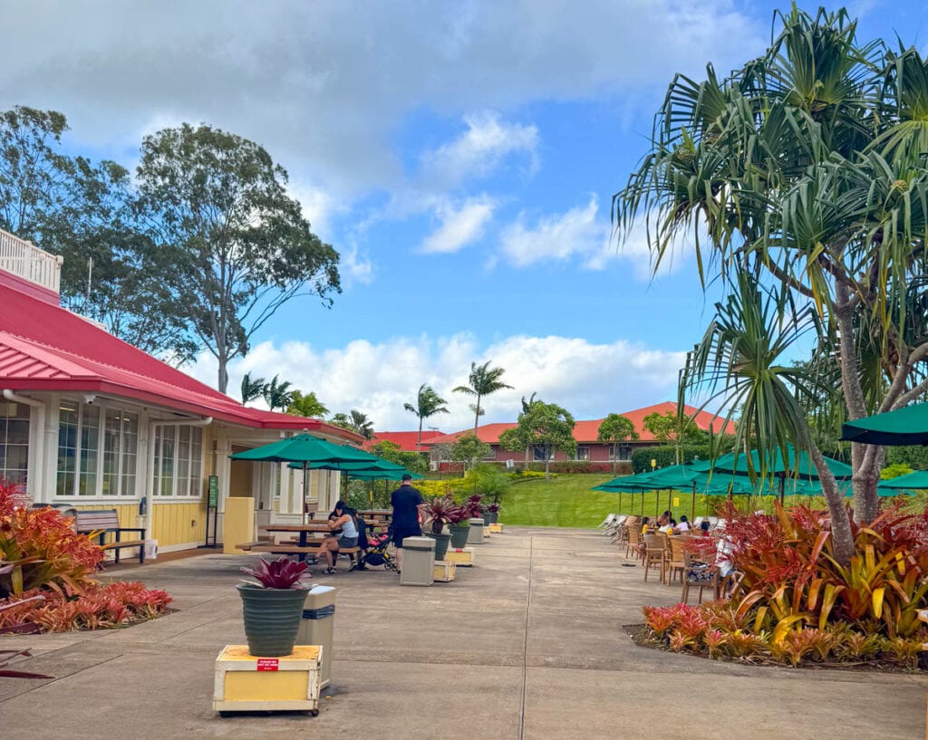 Tables outside the Plantation Grille at the Dole Plantation on Oahu, Hawaii